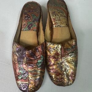 Vintage 90's Metallic Abstract Leather Slip-On Flats – Women’s Size 5